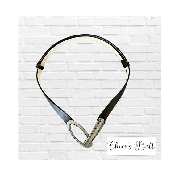 Chico’s Adjustable Black Leather Hook Belt with Silver Accents - Picture 2 of 3